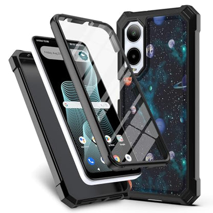 for Cricket Debut S3 Phone Case (U572AC)/AT&T Vista 2 (U572AA) w/[Built-in Screen Protector] Dual Layer Shockproof[Military-Grade][Full-Body]Protective Cover For Teen Women Man Space Star Moon Planet - color: BLD IN PLANET