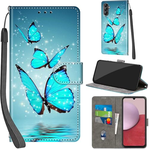 Case Wallet for Samsung Galaxy A14 5G, Three Butterfly | Kickstand, 3 Card Holder, Shockproof TPU Interior Shell, PU Leather, Magnetic Flip Cover, Lanyard Strap - color: Pic:10