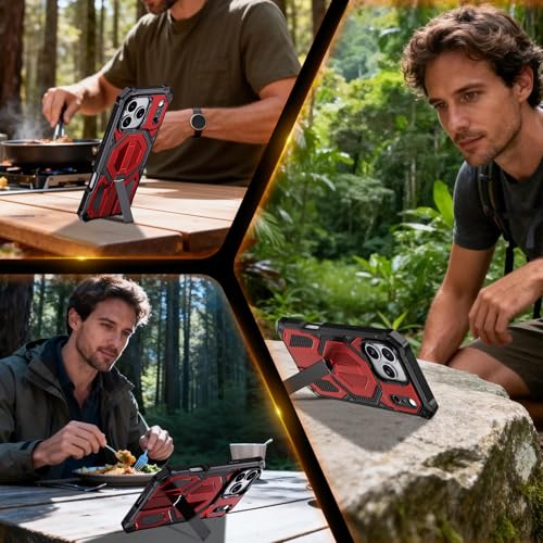 for iPhone 17 Pro Max Case with Kickstand, [15FT Military-Grade Drop Protection] [Compatible with MagSafe] Rugged Shockproof Heavy Duty Magnetic iPhone 17 Pro Max Phone Case Cover (Red) - color: Red