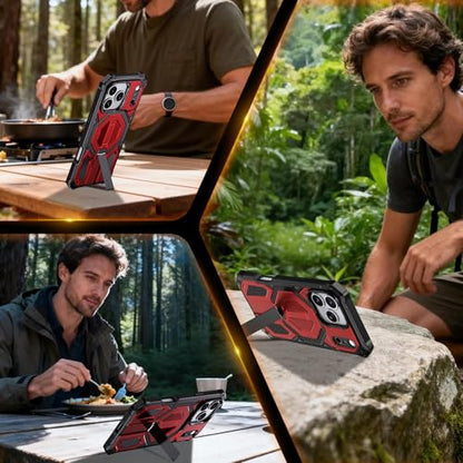 for iPhone 17 Pro Max Case with Kickstand, [15FT Military-Grade Drop Protection] [Compatible with MagSafe] Rugged Shockproof Heavy Duty Magnetic iPhone 17 Pro Max Phone Case Cover (Red) - color: Red