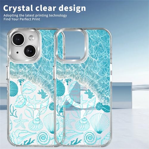 VisEnt Clear Case for iPhone 14, Magnetic Phone Case, Transparent Slim Cover, Military Grade Protection, Shockproof, Anti-Yellowing, Scratch Resistant, Ocean Wave Shell - color: Ocean Wave Shell, size: Iphone 14