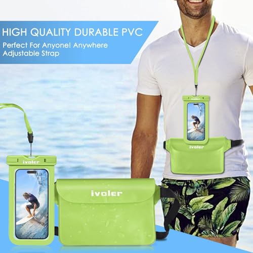 ivoler 2-Pack Waterproof Fanny Pack & Phone Pouch, Dry Bag for Passport, Phone & Wallet, Floating Waterproof Phone Case for Beach, Swimming, Kayaking, Boating, Cruise Essentials & Travel - color: Grass Green