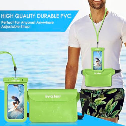 ivoler 2-Pack Waterproof Fanny Pack & Phone Pouch, Dry Bag for Passport, Phone & Wallet, Floating Waterproof Phone Case for Beach, Swimming, Kayaking, Boating, Cruise Essentials & Travel - color: Grass Green