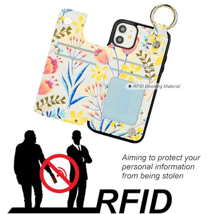 HAOPINSH for iPhone 11 Wallet Case with Card Holder, Floral Flower Print Back Flip Folio PU Leather Kickstand Card Slots Case, Finger Grip Ring Double Magnetic Clasp Shockproof 6.1" - color: Floral Flower Grip Ring