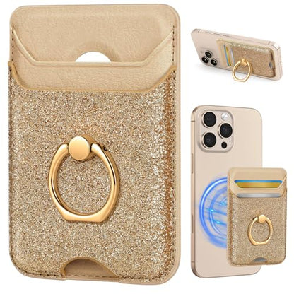 Shorogyt Compatible with Magsafe Wallet with Ring, Glitter Gold - color: Glitter Gold