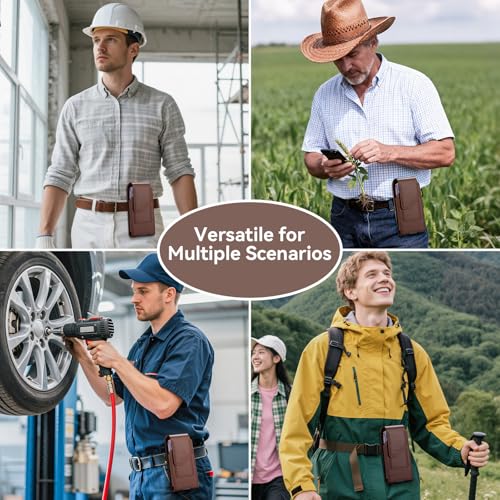 nuoku Phone Holster for Men Belt with Card Holder for iPhone Air 17/16/15/14/13/12/11 Pro Max, Cell Phone Belt Holder for Men Compatible with Samsung Galaxy S25,S24,S23/A54 A53 A52(Brown) - color: Brown