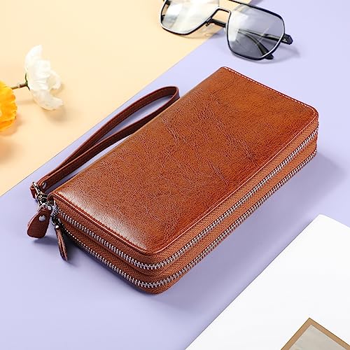 Small Compact Women Wallet RFID Blocking Genuine Leather Bifold Purse with ID Windows - color: 2-waxed Brown, size: One Size