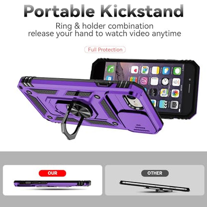 SunStory Compatible with iPhone SE 2022/2020/3rd/2rd / 6/7/8 Case with HD Screen Protector & Slide Camera Cover & Kickstand, [Military-Grade] Phone Case for iPhone SE 2020/2022/6/7/8 (Purple) - color: Purple