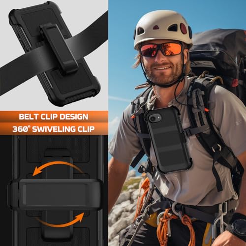 for iPhone 17e /16e Case with Belt Clip Holster,Military Grade Anti-Drop Shockproof Defender Phone Cases w/2x Screen Protectors & Kickstand,2 Layers Rugged Heavy Duty Protective Bumper Cover (Black) - color: Black