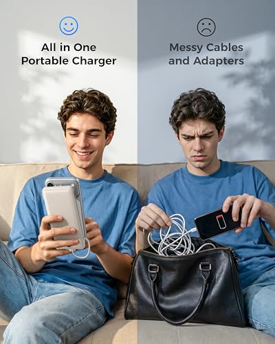 VEGER Portable Charger for iPhone, Power Bank Built in Cables and Wall Plug - color: Coffee