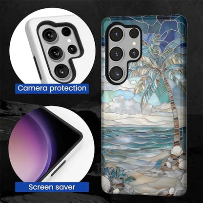 Case for Samsung Galaxy S25 Ultra,Anti-Scratch Full-Body Cover Shockproof Slim Design Case,PC Hard Shell & Silicone Inner Bumper -Beach Palm Tree - color: Beach Palm Tree, size: Galaxy S25 Ultra