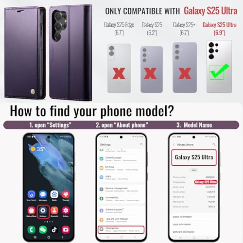 for Samsung Galaxy S25 Ultra 2in1 Detachable Wallet Case, Purple | Compatible with Magsafe, Magnetic, RFID Blocking Card Holder, Shockproof, Kickstand, Wireless Charging, PU Leather Flip Cover - color: Fashion Purple, size: Galaxy S25 Ultra - 6.9"