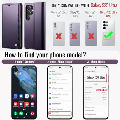 for Samsung Galaxy S25 Ultra 2in1 Detachable Wallet Case, Purple | Compatible with Magsafe, Magnetic, RFID Blocking Card Holder, Shockproof, Kickstand, Wireless Charging, PU Leather Flip Cover - color: Fashion Purple, size: Galaxy S25 Ultra - 6.9"