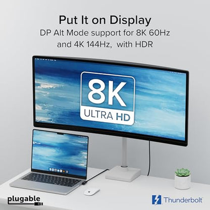 Plugable Thunderbolt 4 Cable Right Angle 40Gbps with 240W EPR Charging