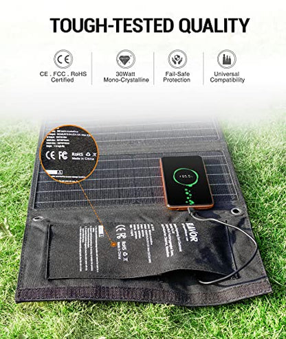 BLAVOR 30W Foldable Solar Panel Outdoor Charger, USB-A QC3.0 24W USB-C DC - color: 30W