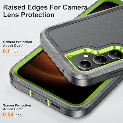 for Samsung Galaxy S23 FE Case with Kickstand Case 3-Layer Military Grade Protective Case Cover Silicone Heavy Duty Rugged Shockproof for Galaxy S23 FE Phone Case (Gray+Green) - color: Gray+Green