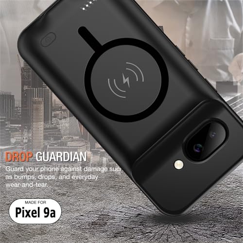 Battery Case for Google Pixel 9A, Upgraded 10000mAh Rechargeable Portable Charging Case with Wireless Charging Compatible for Google Pixel 9A (6.3 inch) Extended Battery Pack Charger Cover (Black) - size: Google Pixel 9A