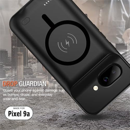 Battery Case for Google Pixel 9A, Upgraded 10000mAh Rechargeable Portable Charging Case with Wireless Charging Compatible for Google Pixel 9A (6.3 inch) Extended Battery Pack Charger Cover (Black) - size: Google Pixel 9A
