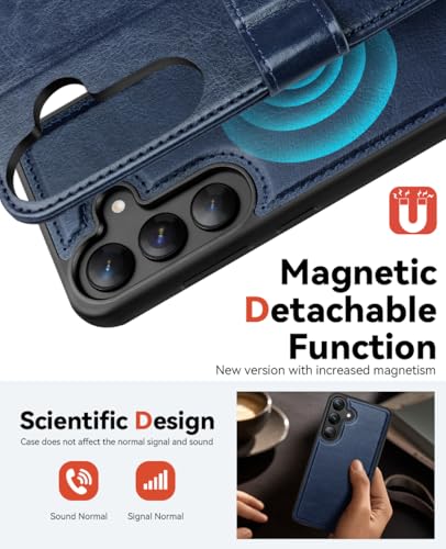 OCASE for Samsung Galaxy S25 Detachable Wallet Case, Blue | 2-in-1, Card Holder, RFID Blocking, Stand, Wrist Strap, Shockproof, Wireless Charging, Magnetic, PU Leather Flip Phone Cover - color: Blue, size: Samsung Galaxy S25