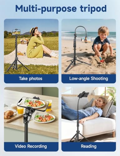 Phone Tripod Stand, 85" Tall Cellphone Tripod for iPhone with Gooseneck