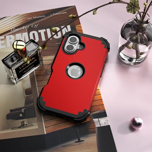 IDweel for iPhone 17 Case with Screen Protector, 3 in 1 Shockproof Slim Fit Hybrid Heavy Duty Hard PC Cover Soft Silicone Bumper Full Body Anti-Fingerprint Case, Red - color: Red