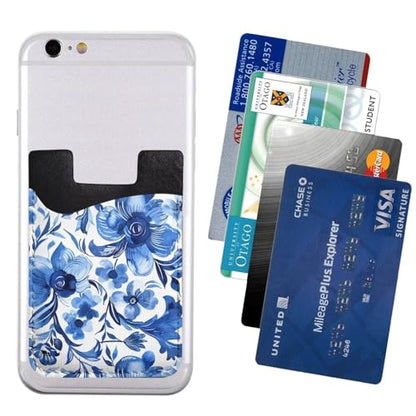 Floral Wallet Card Holder Flower Adhesive Credit Business ID Cards Pocket Chinoiserie Blue Stick on Wallet for Phone PU Leather Adhesive Card Pocket for Phone - color: Blue Flowers