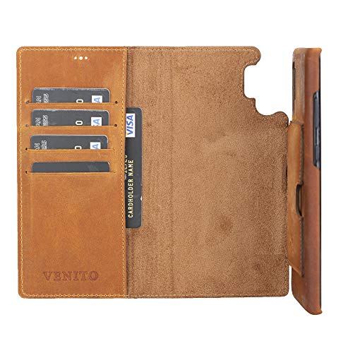Venito Florence Leather Wallet Phone Case Compatible with Samsung Galaxy Note 1 Plus - Extra Secure with RFID Blocking - Detachable Phone Wallet (Antique Brown) - color: Antique Brown, size: Note10 Plus