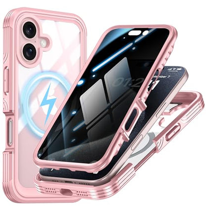 Magnetic Privacy Screen Case for iPhone 16 with Full Body Protection - color: Pink, size: iPhone 16