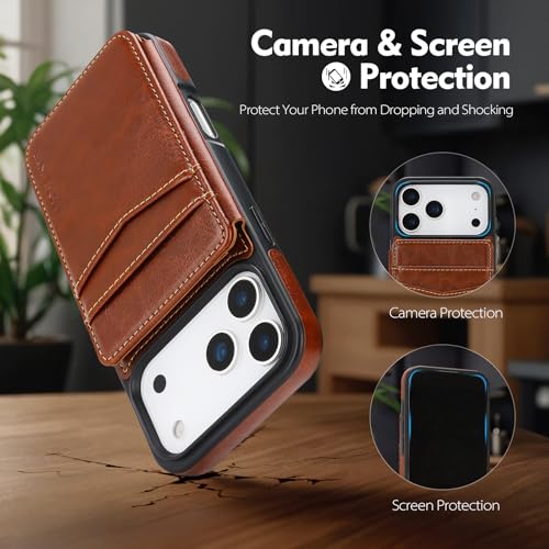 SkyEagle Compatible with MagSafe iPhone 17 Pro Case Wallet,Brown | Magnetic Clasp,RFID Blocking,PU Leather,Flip Folio Shockproof Phone Cover,with Credit Card Slots & Kickstand for Men & Women - color: Brown, size: iPhone 17 Pro - 6.3"