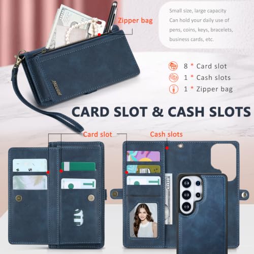 for Samsumg Galaxy S26 Ultra Wallet Case, Detachable Magnetic Phone Case,Faux Leather Strap Wallet,with RFID Blocking,Zipper Card Holder,Shoulder Straps (Darkblue) - color: Darkblue, size: Samsumg Galaxy S26 Ultra