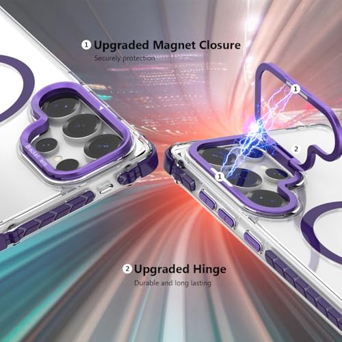 Nvollnoe for Samsung S25 Ultra Case Compatible with MagSafe Military Grade Shockproof Heavy Duty Protective Adjustable Kickstand Ultra Clear Magnetic Phone Case for Samsung S25 Ultra(Purple) - color: Clear-Purple