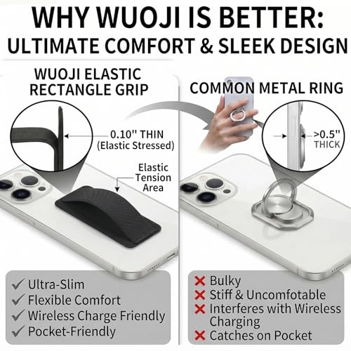 Universal Phone Grip Holder for Hand - Wireless Charging Compatible - Universal Finger Strap Phone Holder Compatible with Most Smartphones (Black) - 5Pack - color: Black