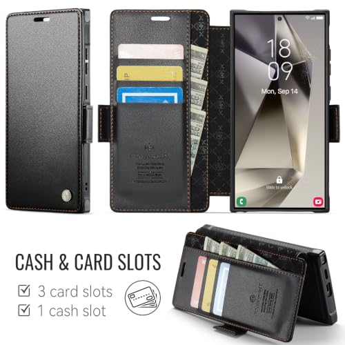 for Galaxy S24 Ultra Slim Wallet Case Wireless Charging, Black - color: Black, size: Samsung Galaxy S24 Ultra