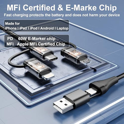 Coiled Multi Charging Cable - USB C Lightning Micro USB Cable 5 in 1 for Apple Carplay & Android Auto [MFi & PD60W & Data Sync] Coiled USB C Cable for iPhone 17 16 15 14 13 12 X Android Samsung Laptop