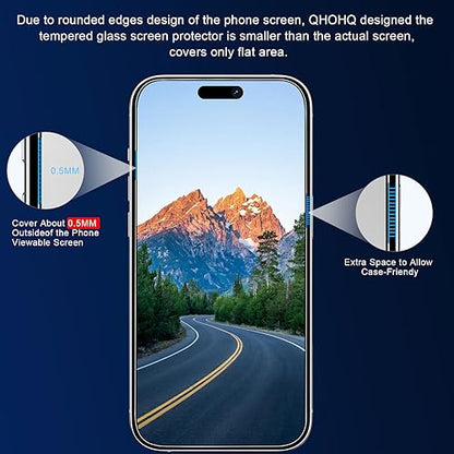 QHOHQ 3 Pack Privacy Screen Protector for iPhone 15 Pro [6.1 Inch] with 3 Pack Camera Lens Protector, Anti Spy Tempered Glass Film, 9H Hardness, HD, Bubble Free, Case Friendly - Black - size: iPhone 15 Pro 6.1 Inch