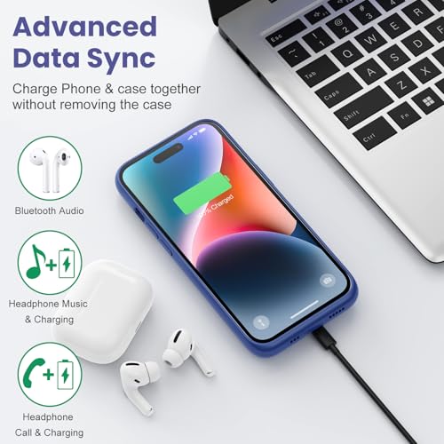 Battery Case for iPhone 14 Pro Max/14 Plus/13 Pro Max,[2025 Upgraded] 8600mAh Ultra-Slim Portable Extended Charger Case Cover for iPhone 13 Pro Max/14 Pro Max/14 Plus Charging Case (6.7 Inch)-Blue - color: Blue