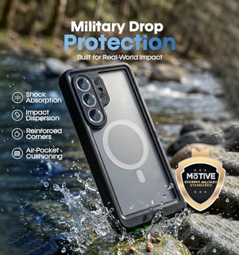 MOTIVE Waterproof Case with Belt Clip Samsung Galaxy s26 Ultra | 6.9" | Built-in screen protector, Full protection, compatible with MagSafe, 360° holster - size: s26 Ultra