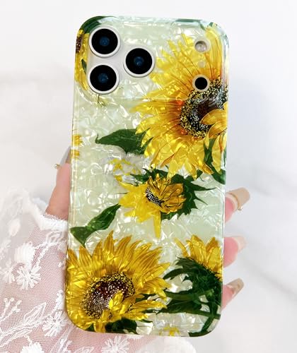 Qokey for iPhone 17 Pro Max 6.9" Cover Flower, Slim Fit Thin Sparkle Bling Soft Bumper Lightweight Soft Anti-Scratch Phone Semi-Transparent Case Fits with Dark&Light Phones, Clear Yellow Sunflower - color: Yellow Sunflower