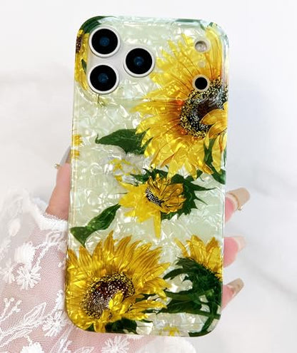 Qokey for iPhone 17 Pro Max 6.9" Cover Flower, Slim Fit Thin Sparkle Bling Soft Bumper Lightweight Soft Anti-Scratch Phone Semi-Transparent Case Fits with Dark&Light Phones, Clear Yellow Sunflower - color: Yellow Sunflower