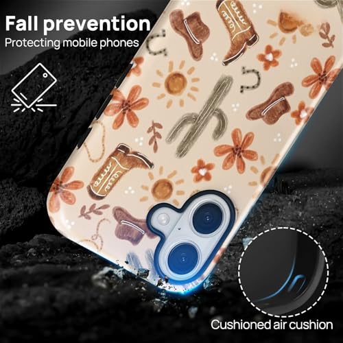 ZHEGAILIAN Case Compatible with iPhone 17,Hybrid 2-Layer Hard Shell for Girl Boy Women Men,Denim Boots Cactus - color: Denim boots cactus, size: iPhone 17