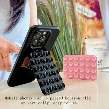 Rookii Phone Stand with Silicone Suction Cup Phone Mount,Phone Adhesive Sticky Grip,Phone Ring Holder,Hands-Free Sticky Cell Phone Grip, Mobile Fidget Mirror Holder for Selfies and Videos (Black) - color: black