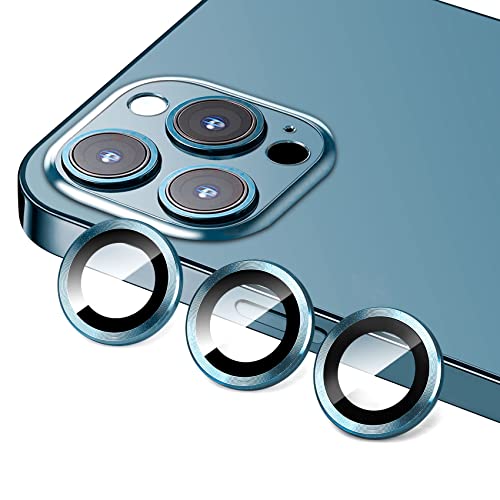 Compatible with iPhone 12 Pro Max Camera Lens Protector, Anti-Scratch 9H Tempered Glass Metal Camera Screen Protector Shockproof Cover Film -3 Pcs Pacific Blue - color: Pacific Blue