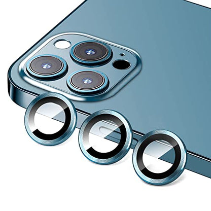 Compatible with iPhone 12 Pro Max Camera Lens Protector, Anti-Scratch 9H Tempered Glass Metal Camera Screen Protector Shockproof Cover Film -3 Pcs Pacific Blue - color: Pacific Blue