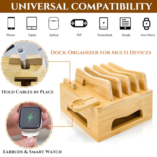 Bamboo Charging Station for Multi Devices, No USB Charger and Cables