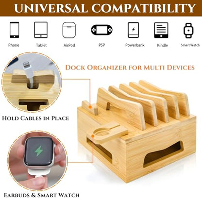Bamboo Charging Station for Multi Devices, No USB Charger and Cables