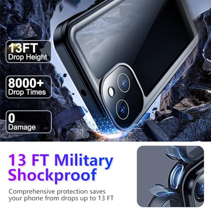 Compatible with iPhone 13 Case Waterproof, Built-in Screen & Camera Protector IP68 Underwater Full Body 13FT Military Dropproof Shockproof Phone Case 6.1"-Black/Clear - color: Black, size: iPhone 13