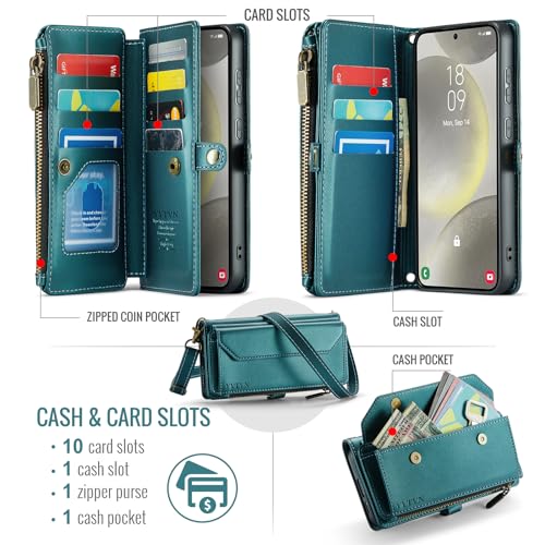 for Samsung Galaxy S23 FE Wallet Case with Card Holder, Green | RFID Blocking Slots, Crossbody Lanyard, Wrist Strap, Zipper Pocket Purse Handbag, Magnetic Closure - color: Green, size: Galxay S23 FE
