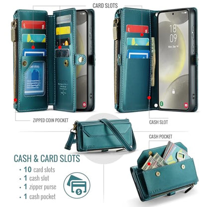 for Samsung Galaxy S23 FE Wallet Case with Card Holder, Green | RFID Blocking Slots, Crossbody Lanyard, Wrist Strap, Zipper Pocket Purse Handbag, Magnetic Closure - color: Green, size: Galxay S23 FE