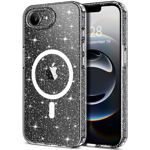 Hython for iPhone 16e Case Glitter, Clear Glitter Sparkly Shiny Bling Sparkle Cute Cover, Anti-Scratch Soft TPU Thin Slim Fit Shockproof Protective Phone Cases for Women Girls, Magnetic Clear - color: Magnetic Clear, size: For Iphone 16e - 6.1 Inch