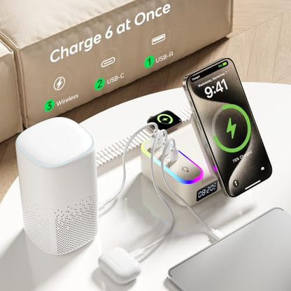 8-in-1 Foldable Wireless Charging Station for Apple Devices with Clock, 65W - color: Beige